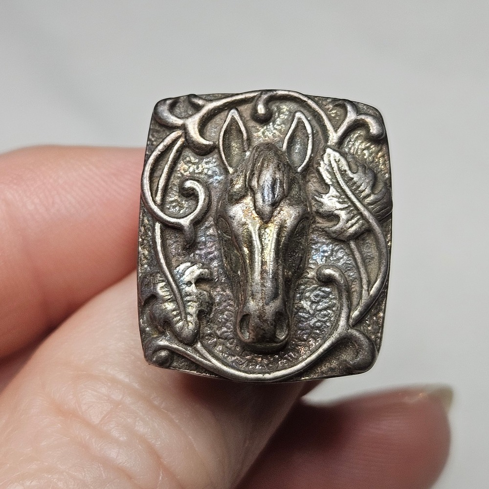 Vintage Heavy Sterling Silver Horse Head Ring Size 7 Ornate Gothic Equestrian 8g